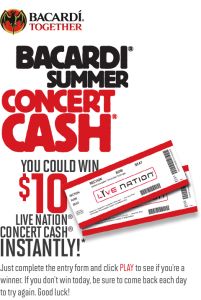 Bacardi Summer Concert Cash Instant Win Game