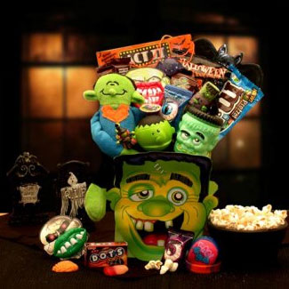 Halloween-themed gift baskets, totes, and care packages