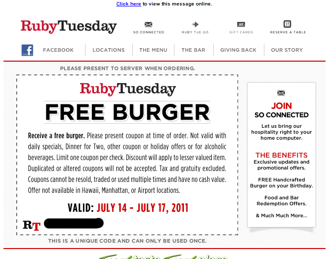 Ruby Tuesday Giving Away 100,000 FREE Burgers!