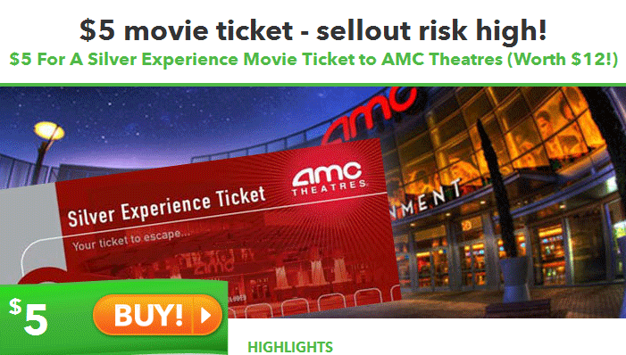 AMC Theatres $5 Movie Ticket ** Sellout Risk High** (Worth $12!)