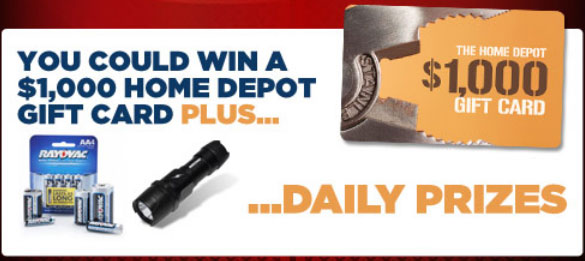 Win a $1,000 Home Depot Gift Card & Daily Prizes from Rayovac