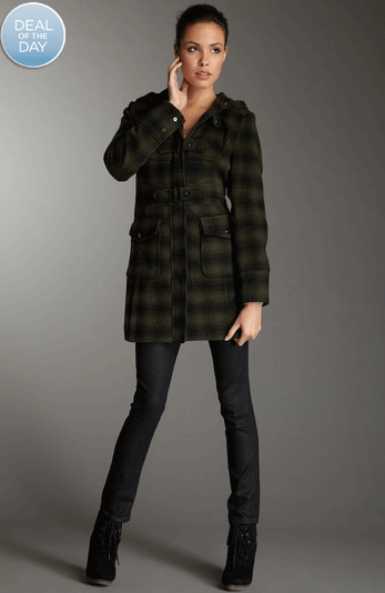 Steve Madden Plaid Hooded Wool Coat ONLY $49 (Regularly $168) Will go FAST!